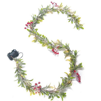 Christmas Mistletoe Rattan with Lamp String Artificial Mistletoe Leaves Berries String