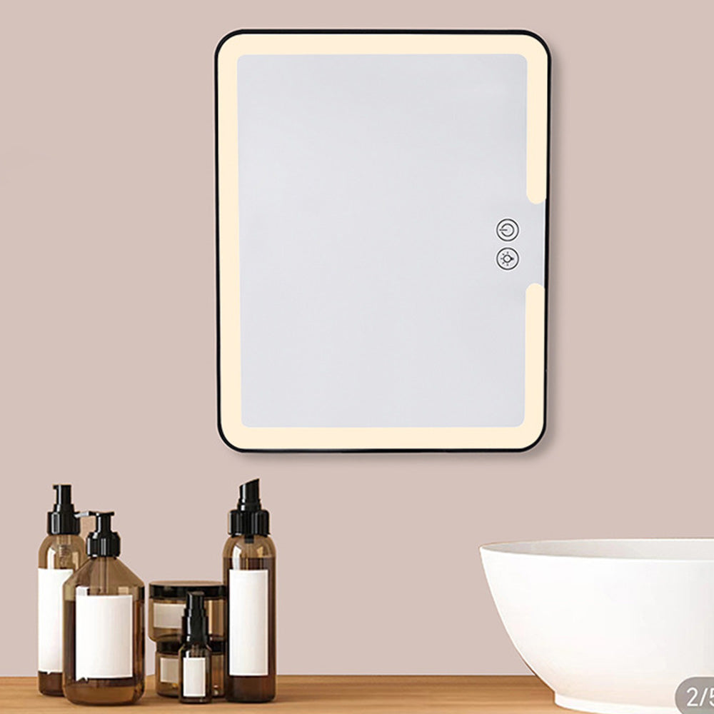 Bathroom Anti Fog Mirror with Lights Built In Shelf No Drilling Installation for Shower Room