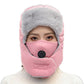 Winter Ski Hat with Detachable Goggles Warm Snow Sports Headwear for Men Women