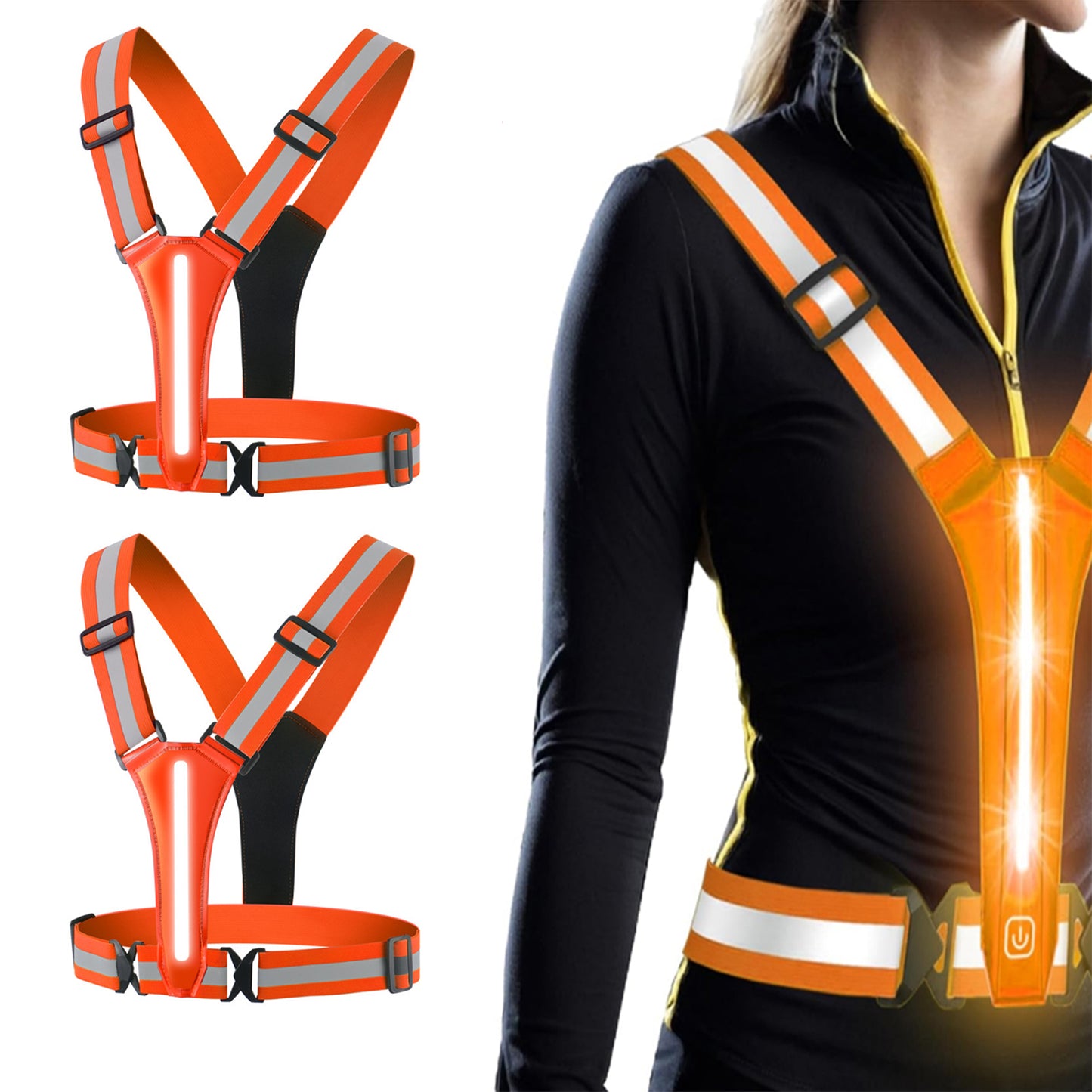 2Pcs Rechargeable LED Reflective Vest for Running Cycling Walking Horse Riding