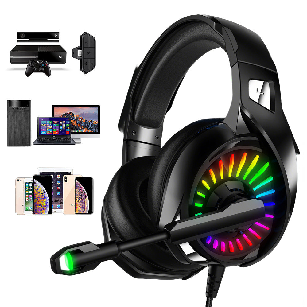 Wired Over-Ear Gaming Headset with LED RGB Lights and Mic