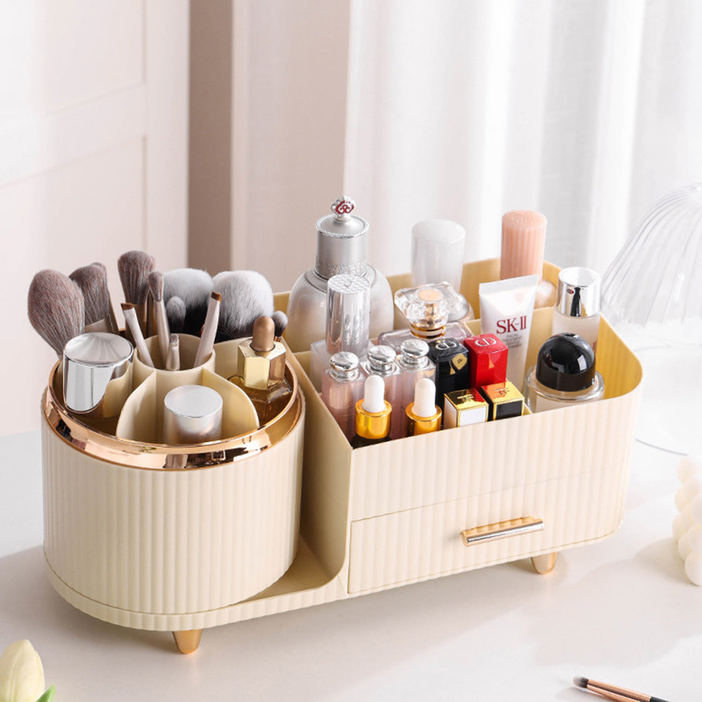 360 Degree Rotating Makeup Organizer for Brush Holder and Drawers