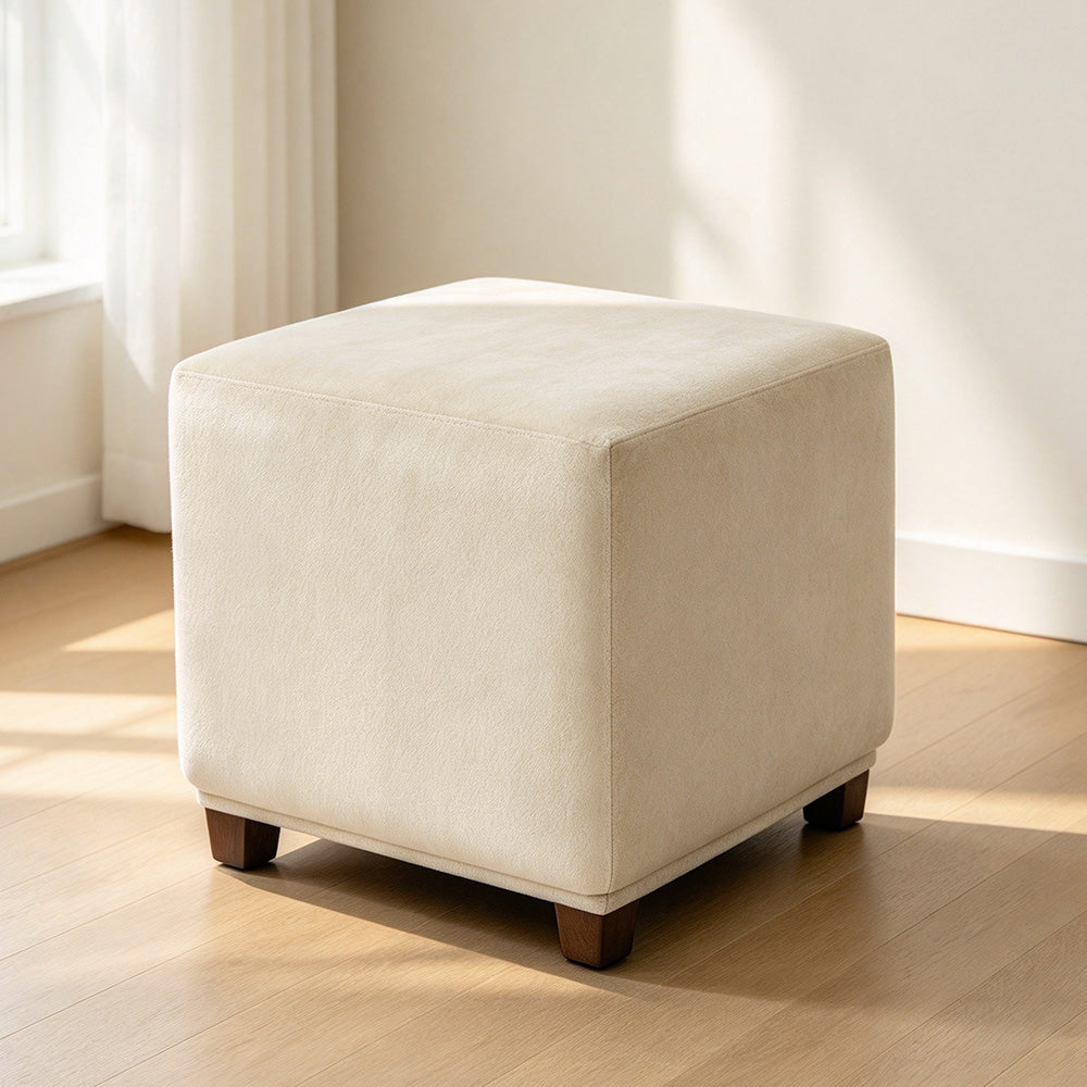 High Stretch Square Footstool Cover Machine Washable-Beige