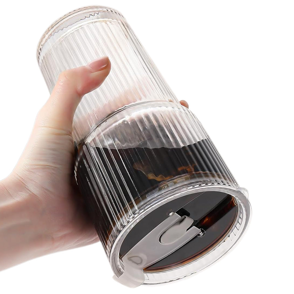 2Pcs Iced Coffee Cups with Lid Ribbed Glass Tumbler with Straw Leak Proof Reusable for To Go