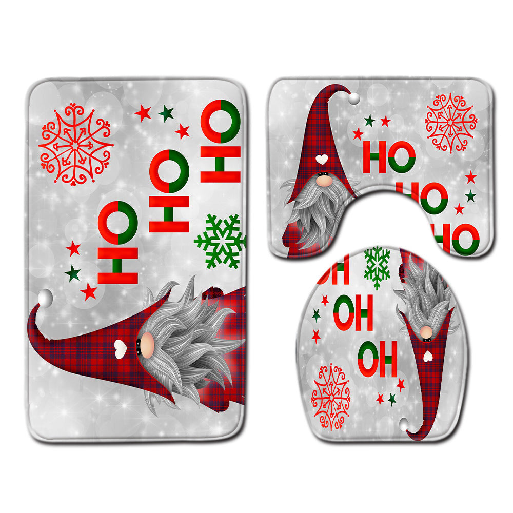 Christmas Non-Slip 3 PCs Bath Rugs Sets Toilet Lid Cover Toilet Mat Bathroom Decor