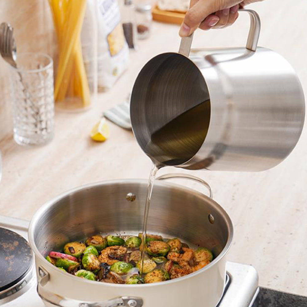 2L Stainless Steel Oil Strainer Storage Pot with Filter Mesh and Cover
