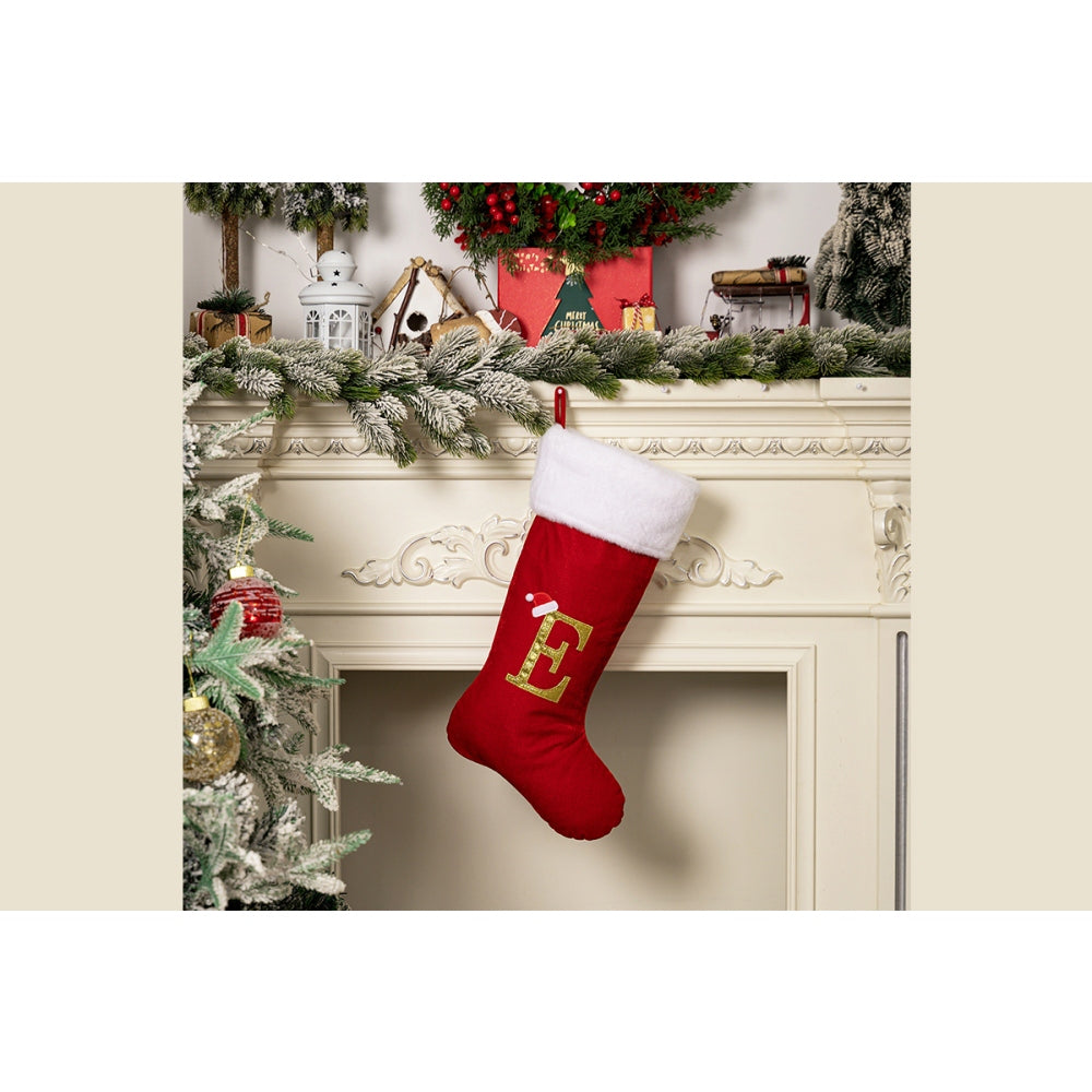 4Pcs Red Flannel Christmas Stocking with Letter Design for Holiday Decor