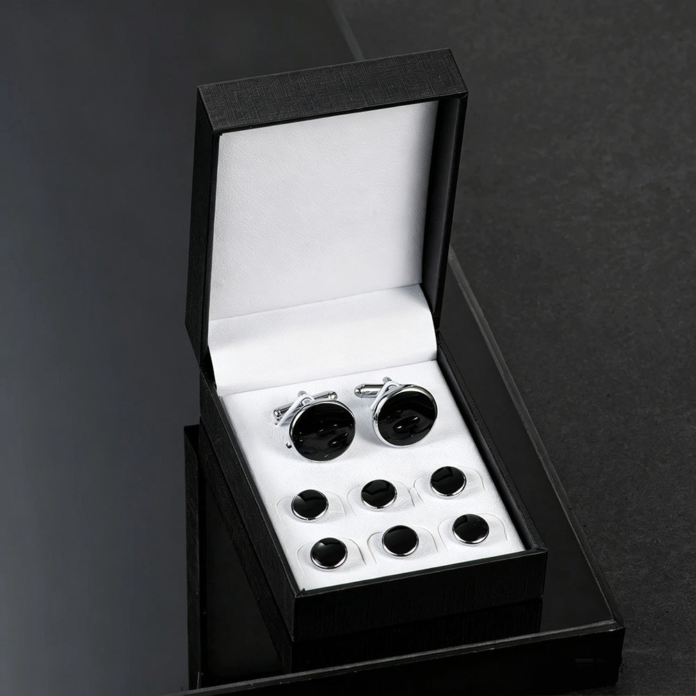 8 Pcs Men Tuxedo Cufflink and Shirt Stud Set for Weddings and Parties