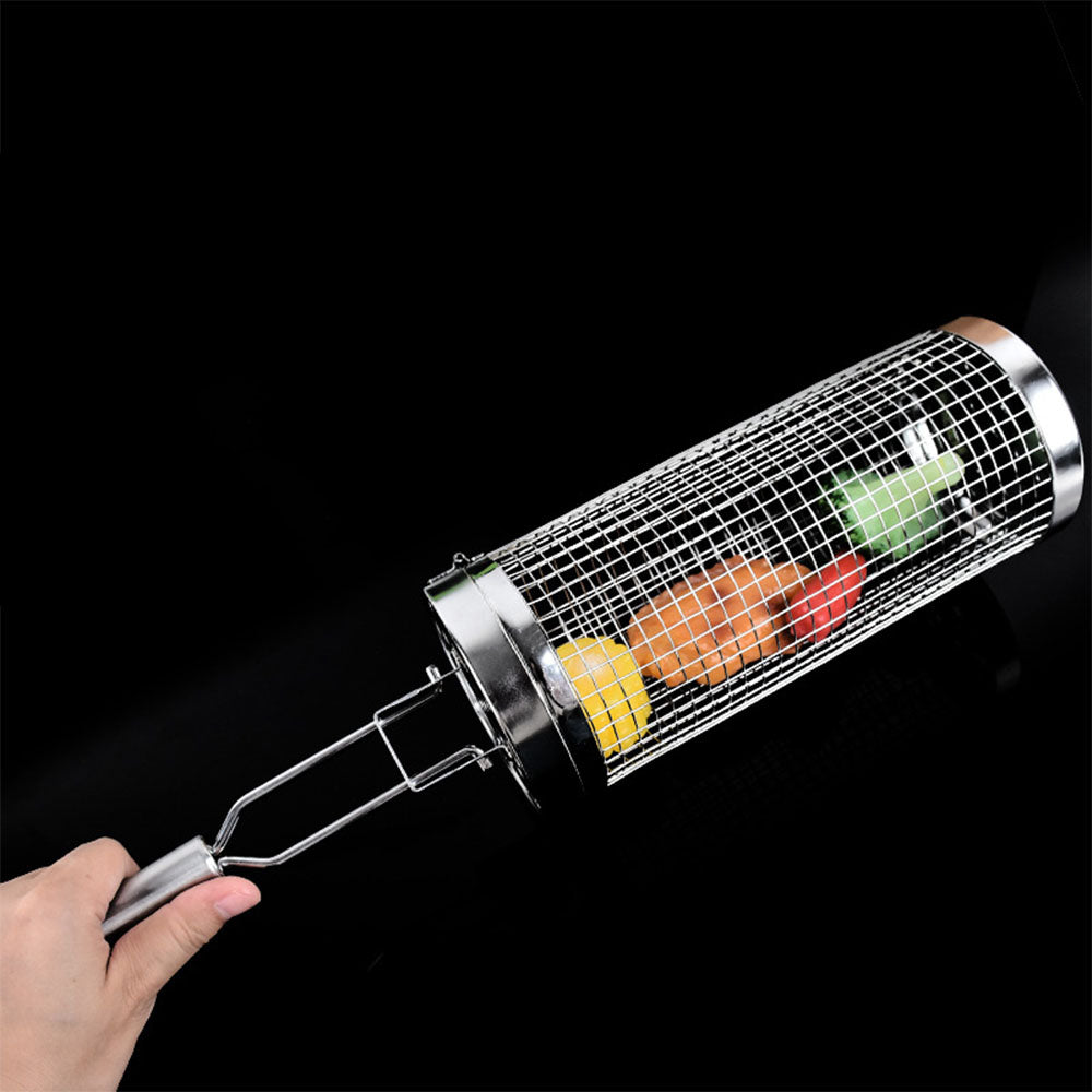 Set Of 3 Rolling Grill Basket BBQ Net Cylinder Barbecue Grilling Tube Cage