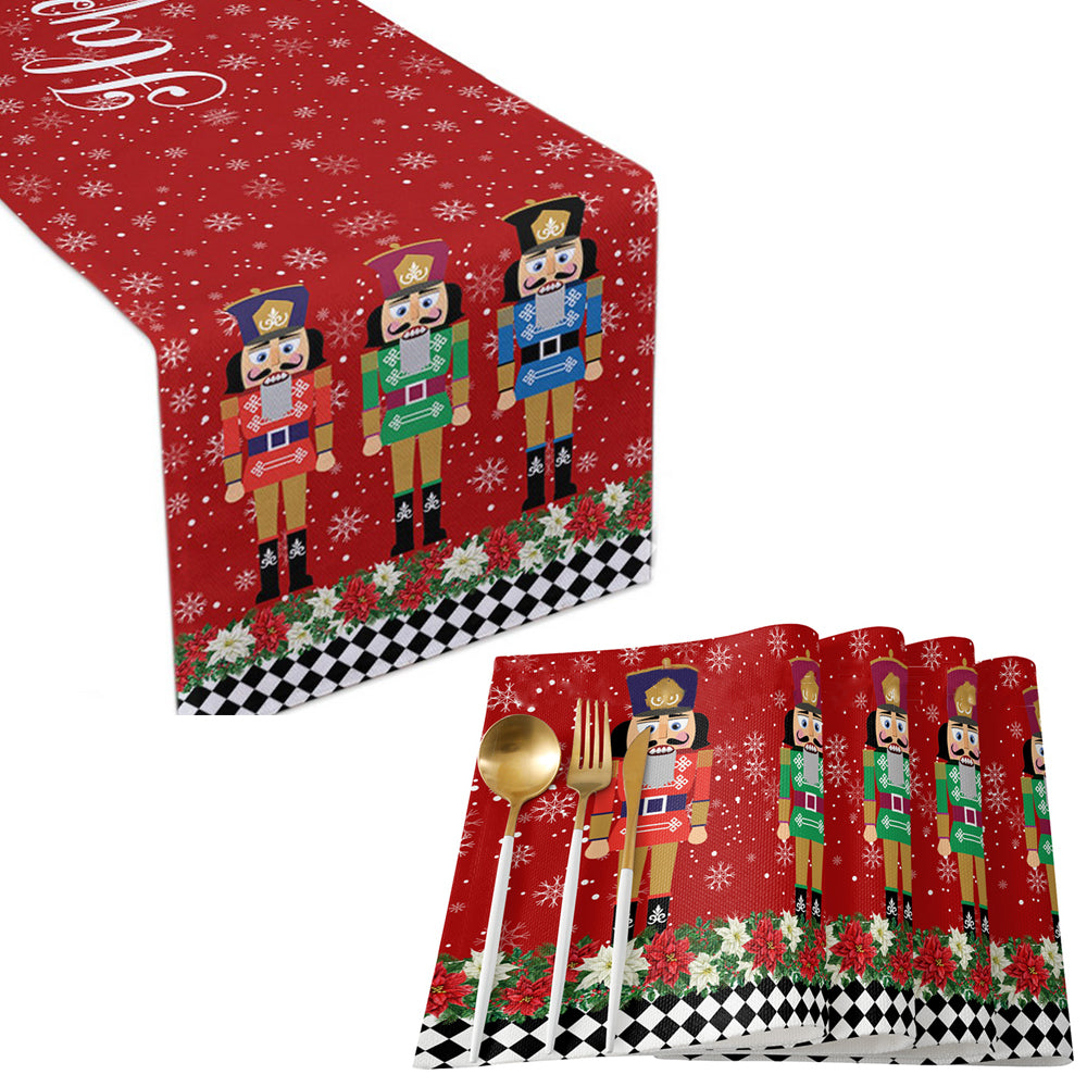 Christmas Nutcracker Soldier Table Runner with 4Pcs Placemats
