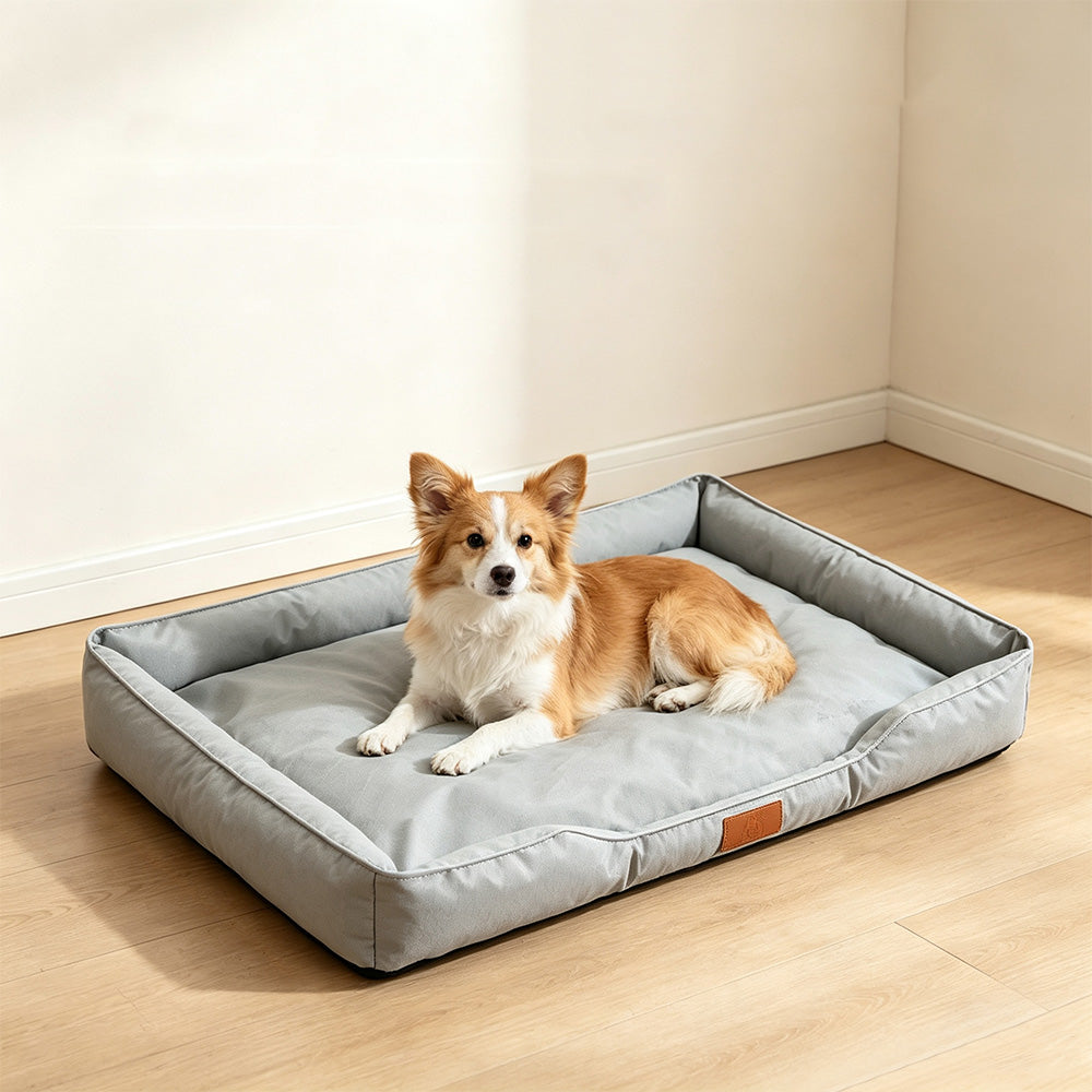 Square Raised Edge Oxford Fabric Sofa Pet Bed for Cats and Dogs-Grey