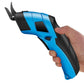 Blue Power Cordless Electric Tailor Scissors with a Replacement Head and Two Scissors Tip Covers