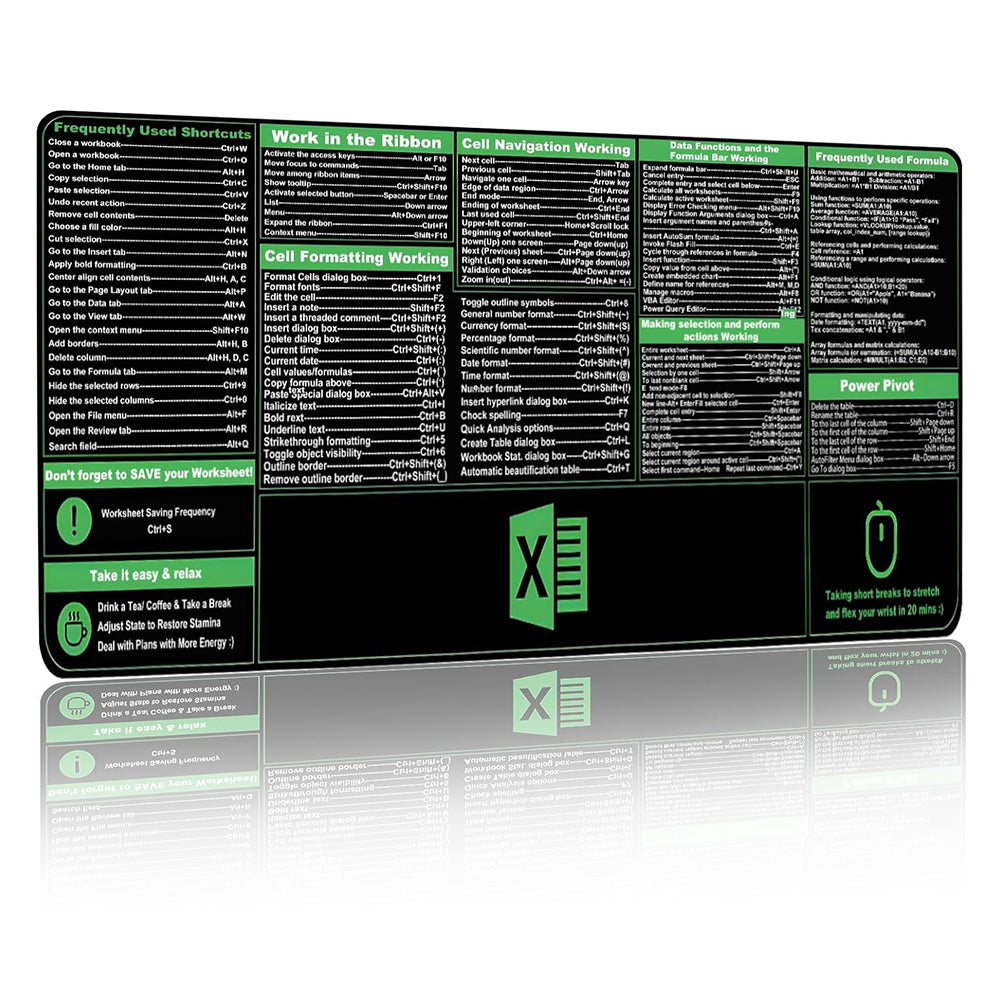 Excel Shortcuts Office Mouse Pad Keyboard Mat