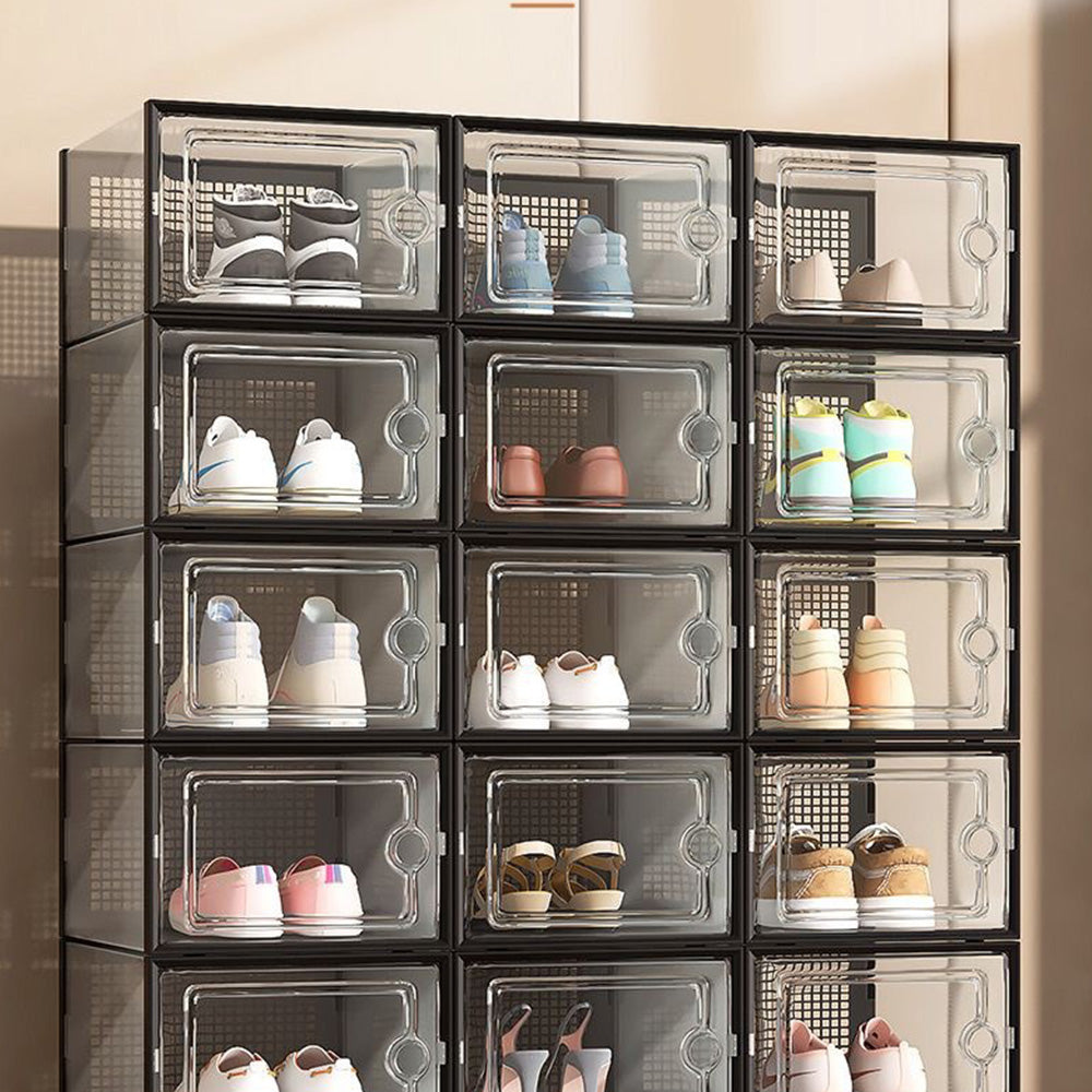 2 Pcs Clear Stackable Shoe Boxes Plastic Sneaker Containers for Closet Under Bed