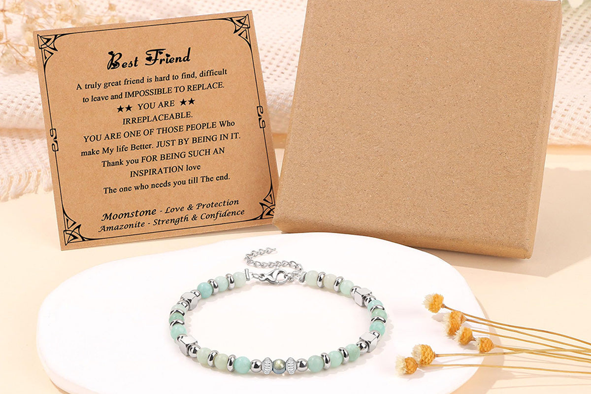 Gift for Women Moonstone Bracelet Amazonite Jasper Stainless Steel Bracelet