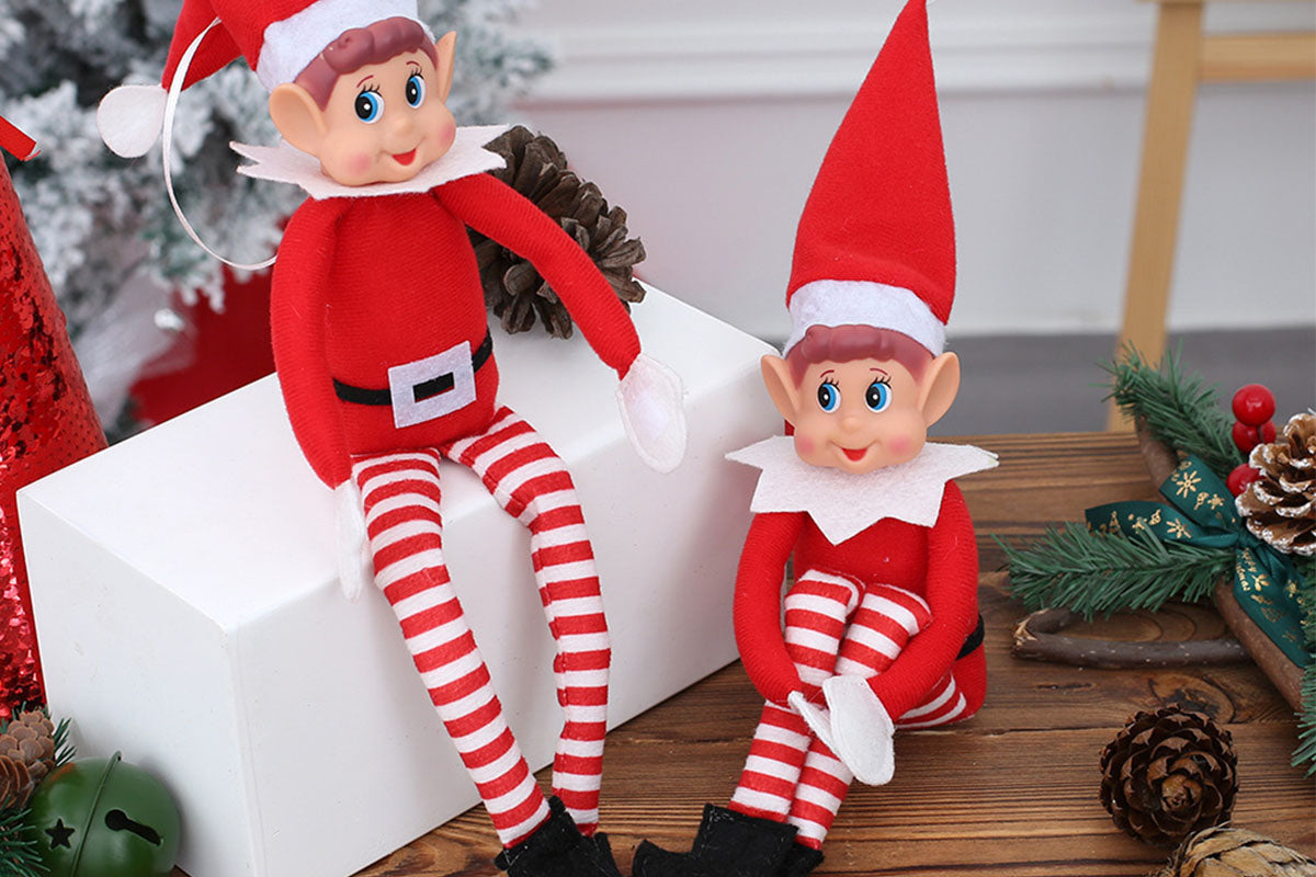 2Pcs Poseable Christmas Elf Fabric Doll Xmas Tabletop Decoration 40cm