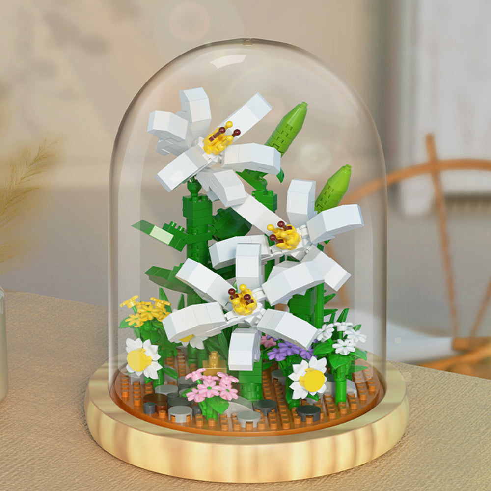 Building Blocks Flower Set Rose Flower Bouquets Toys with Dust Cover Home Decor