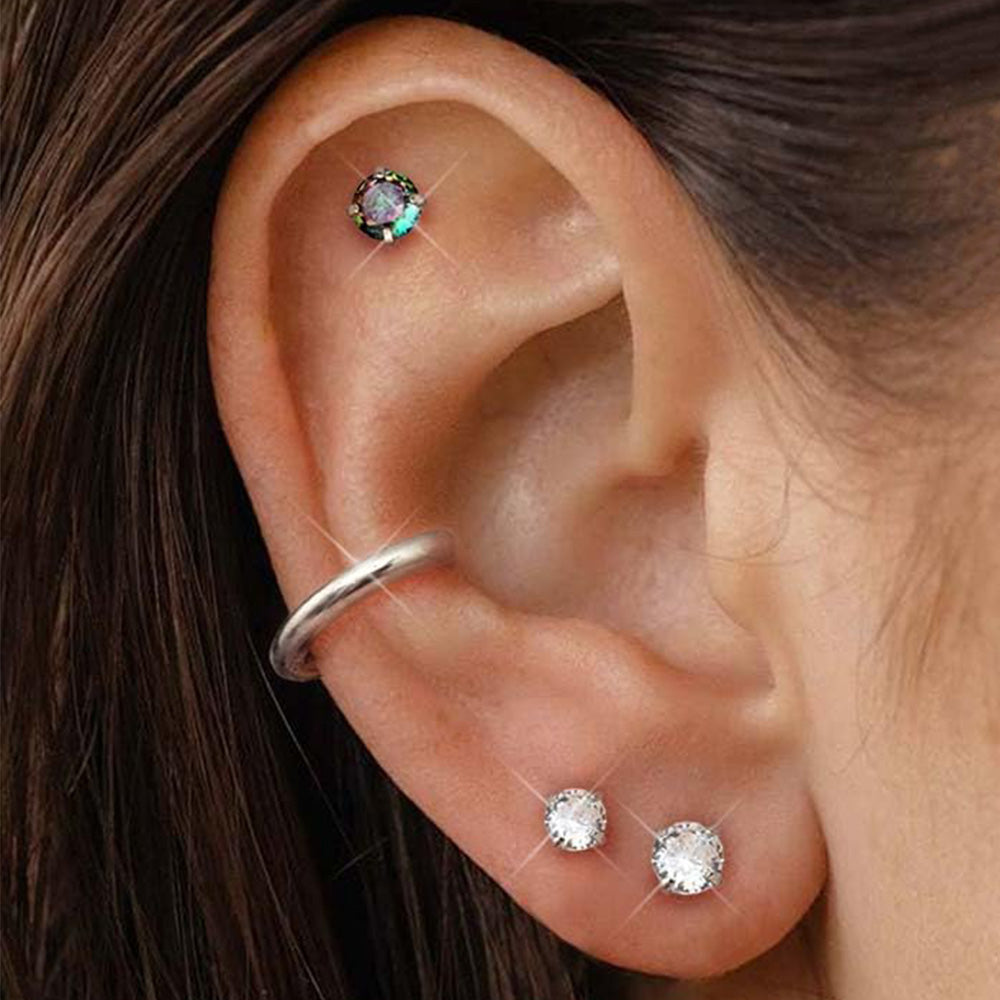 11Pairs Hypoallergenic Stud Hoop Earrings for Women Trendy Silver Hoops Cartilage Earring Stacks Set