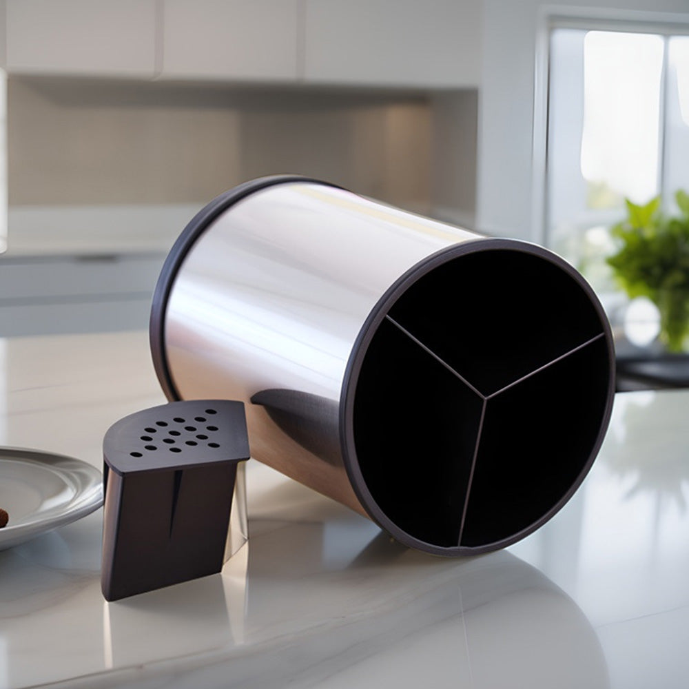 360 Degree Rotating Stainless Steel Kitchen Utensil Holder with Drain Holes