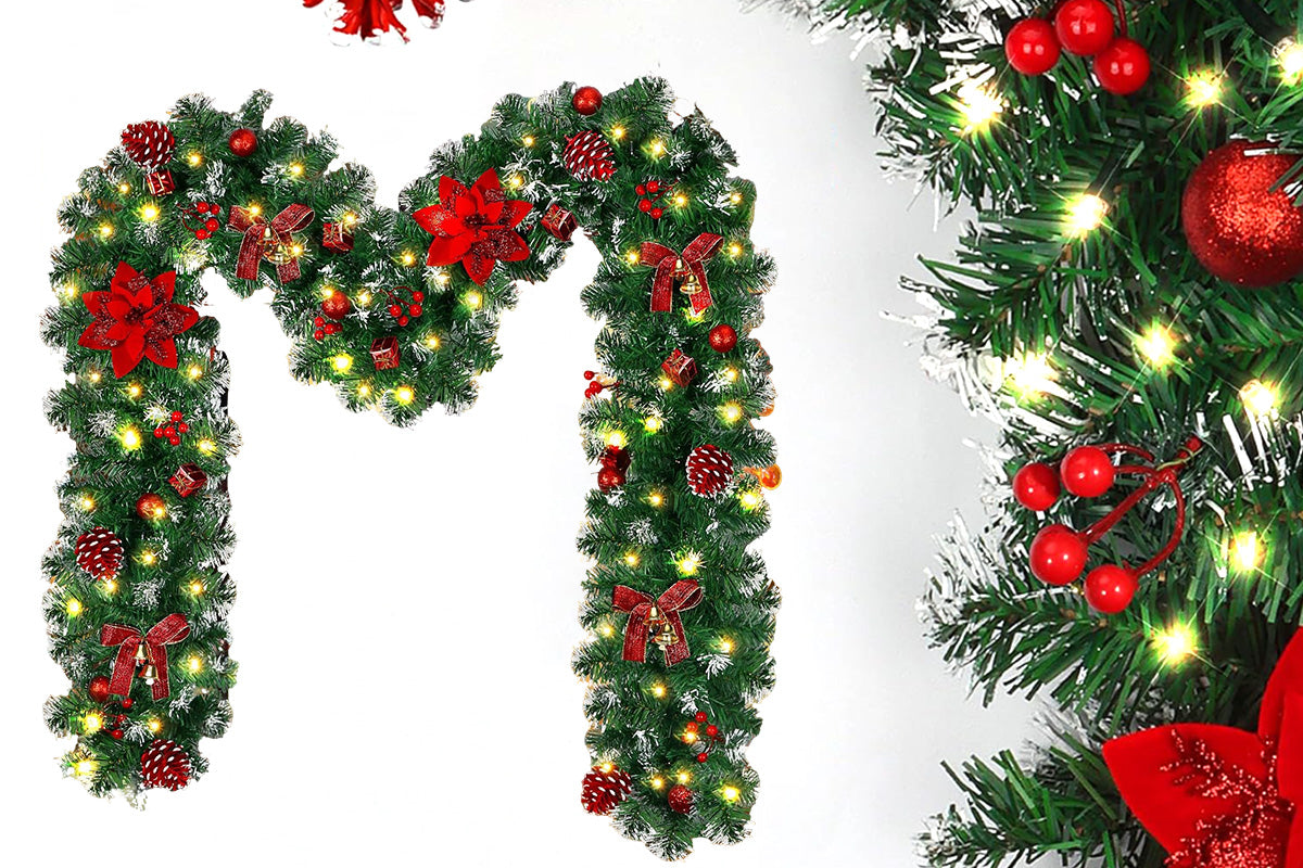 2.7M Christmas Garland Artificial Rattan Decoration With 50 LED Lights For Home Outdoor