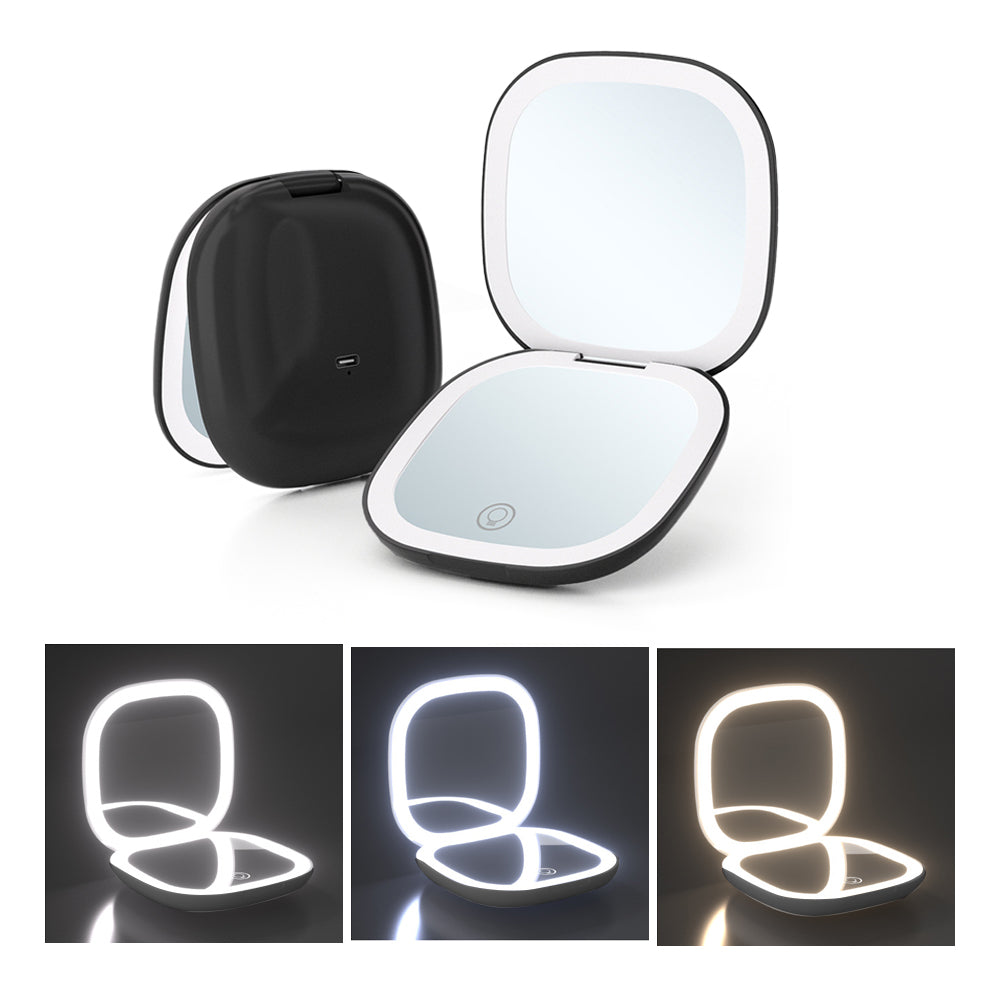 Lighted Travel Makeup Mirror with 1X/10X Magnifying Double Sided Dimmable