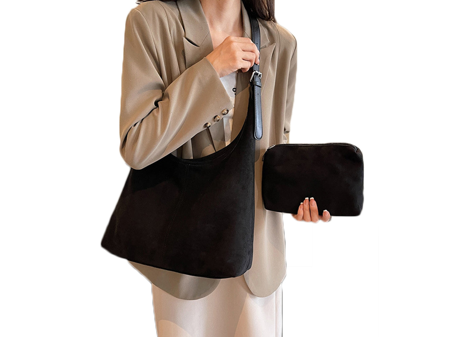 Bucket Bag with Purse Suede Bag Suede Tote Bag Suede Hobo Bags