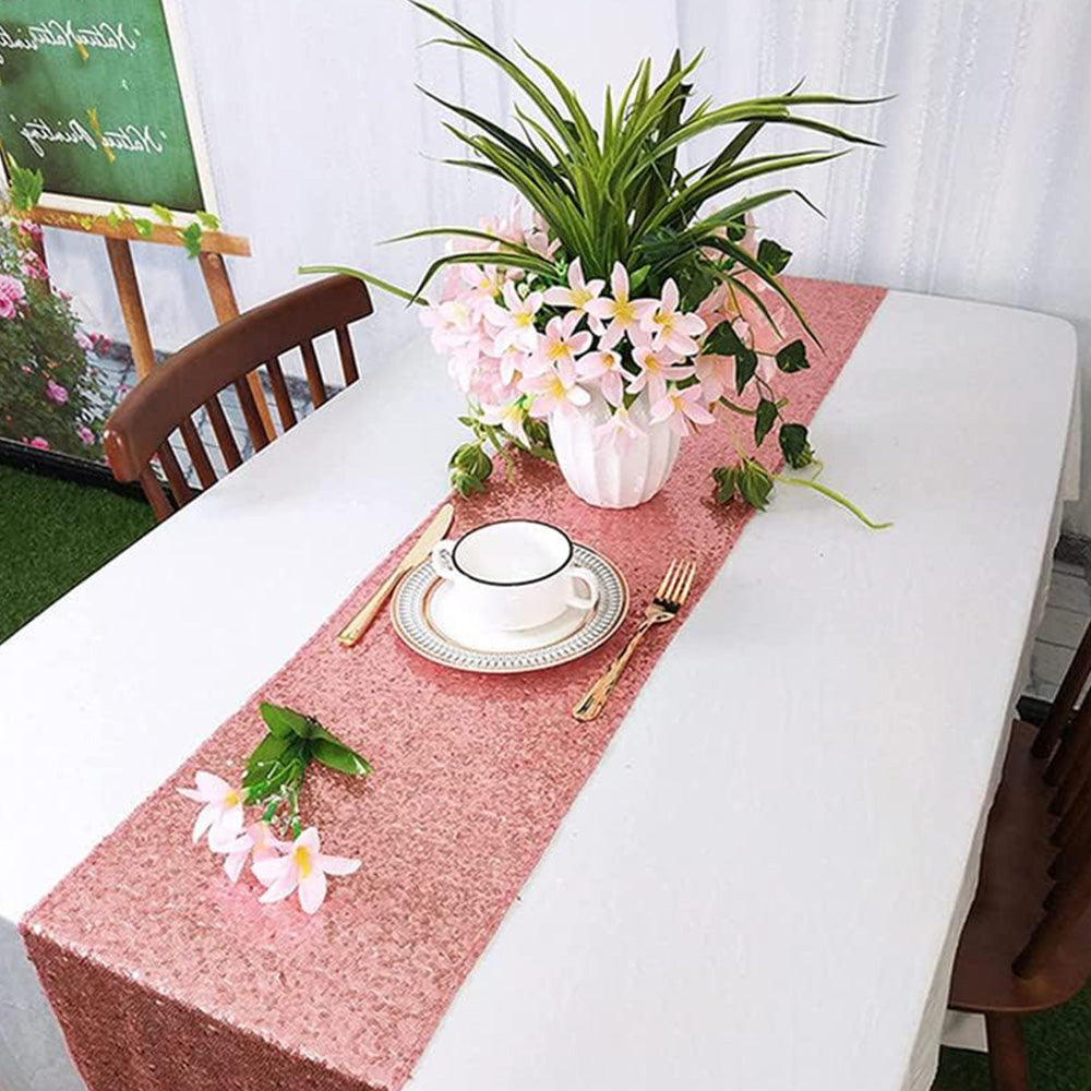 High Density Sequin Table Runner for Weddings Parties and Holidays-Rose Gold