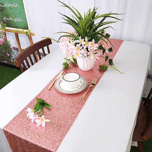 High Density Sequin Table Runner for Weddings Parties and Holidays-Rose Gold