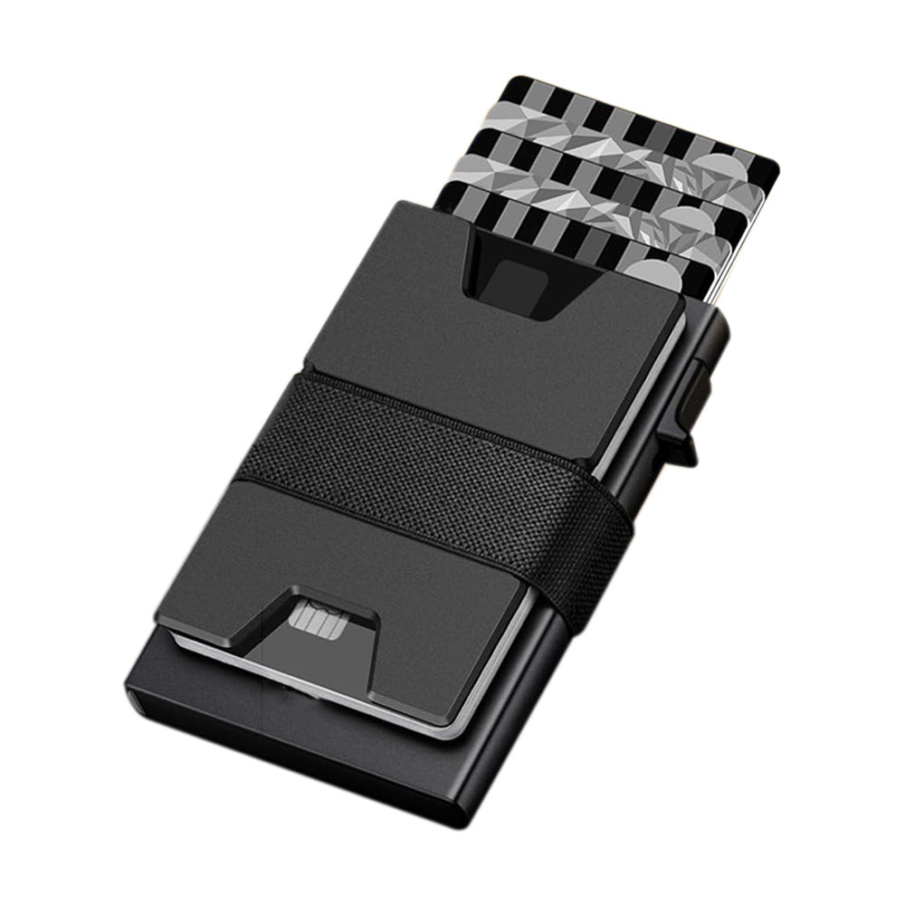 RFID Blocking Slim Aluminum Card Holder Wallet with Durable Expandable Backplate and Holds 12 Plus Cards Plus Cash