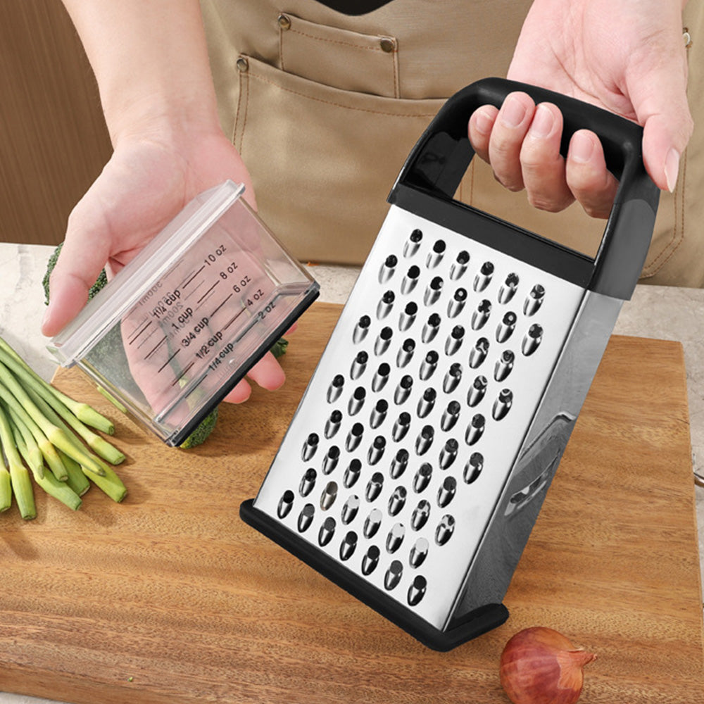 Box Grater with Container Stainless Steel Coarse Fine Slicer Non Slip Base