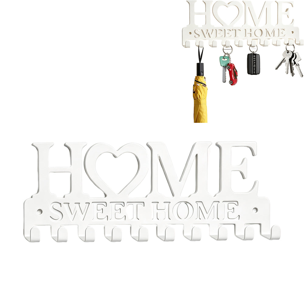 10 Hook Iron Wall Mounted Key Holder Door Back Hanging Storage Rack