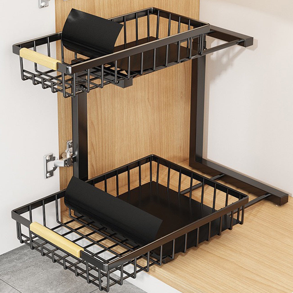 Under Sink Organizer 2 Tier Pull Out Cabinet Storage Slide Out Shelf Metal Sliding Drawer