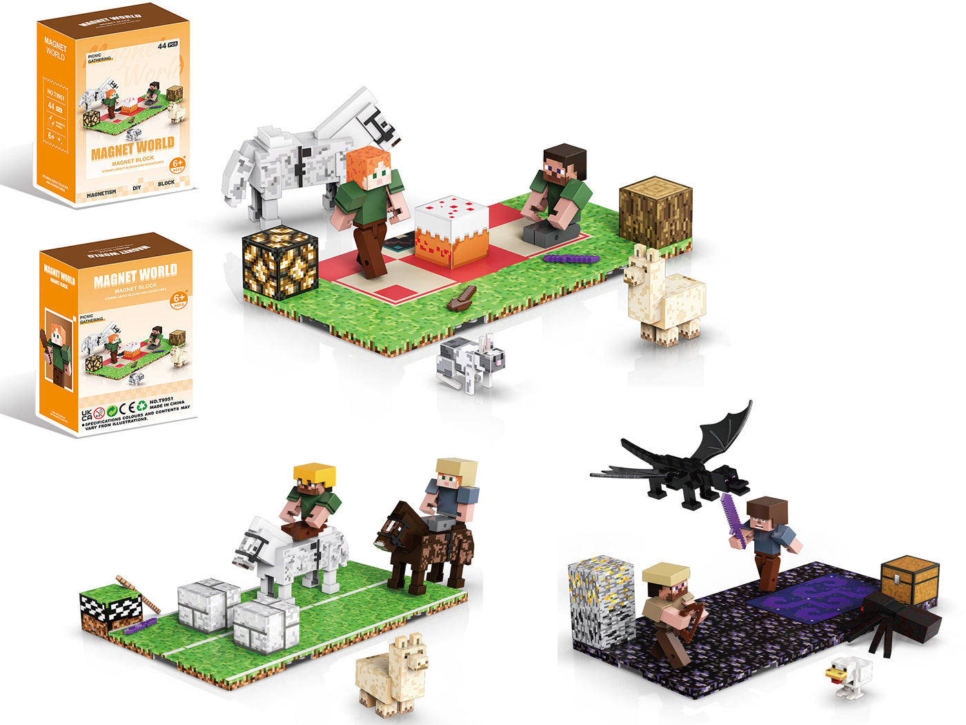 44/46/48Pcs Minecraft Inspired Magnetic Blocks Building Toys Set