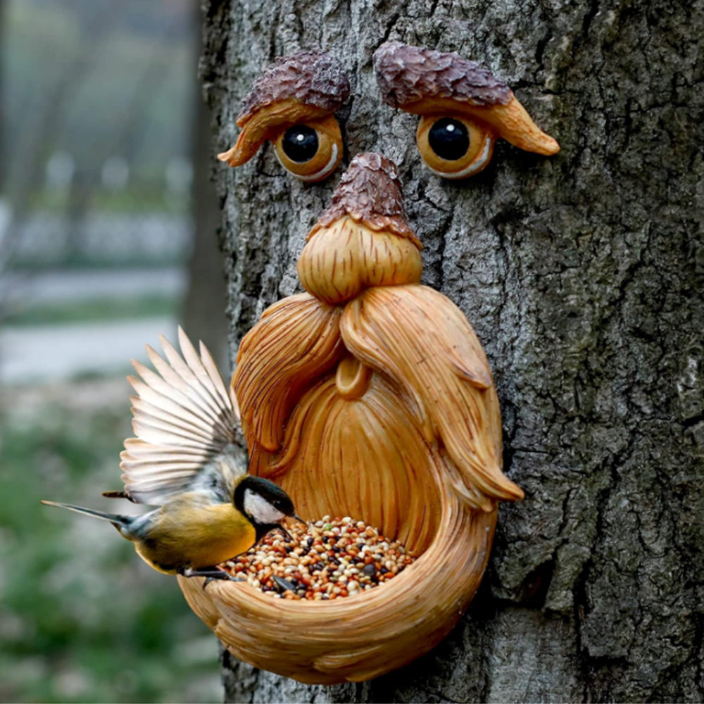 Resin Old Man Face Sculpture Bird Feeder for Outdoor Decoration