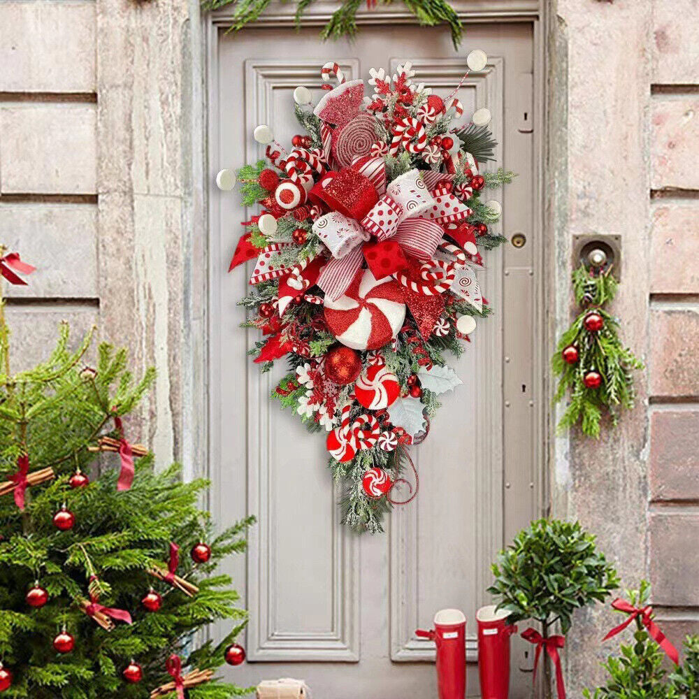 2Pcs 30x6x50cm Christmas Wreath Candy Cane Ornament Hanging Xmas Door Wall Decor