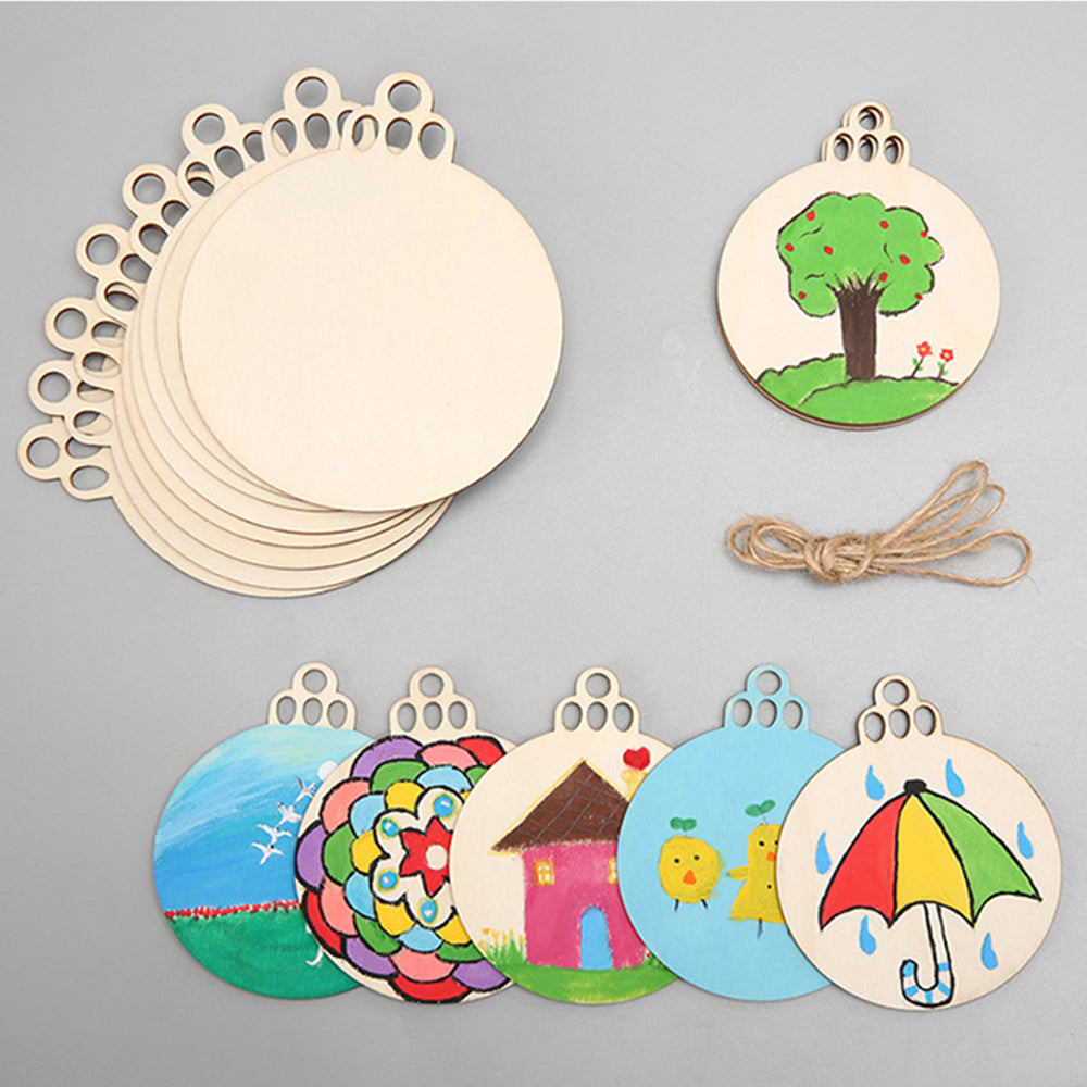 10Pcs Wooden Round Bauble Blank Christmas Tree Hanging Ornament DIY Craft