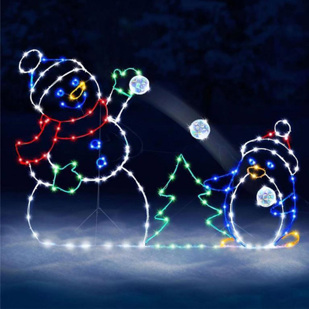Stainless Steel Lighted Christmas Snowman Decoration With LED Light Strings Christmas Decorative Signage Light-Snowman And Penguin