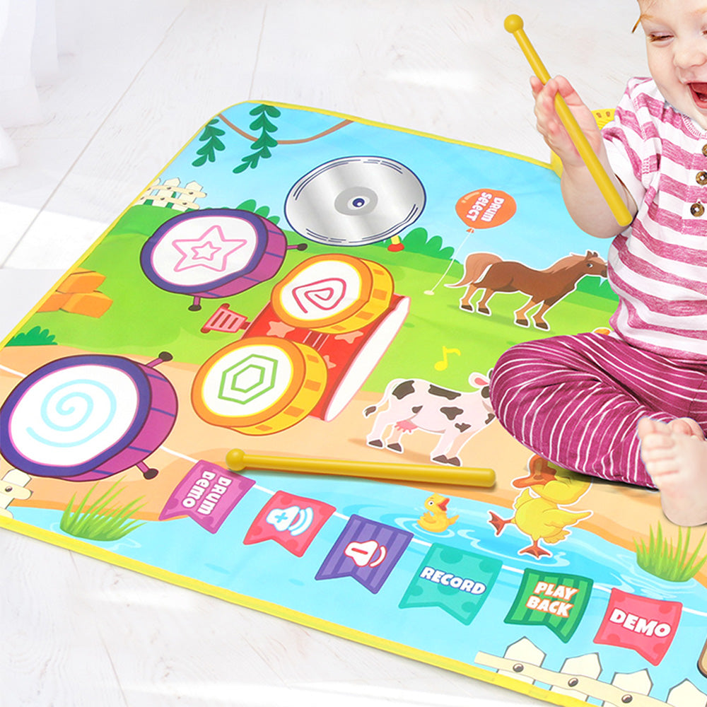2 in 1 Animal Piano Drum Mat Music Touch Toys Music Mat With 6 Instrument Sounds