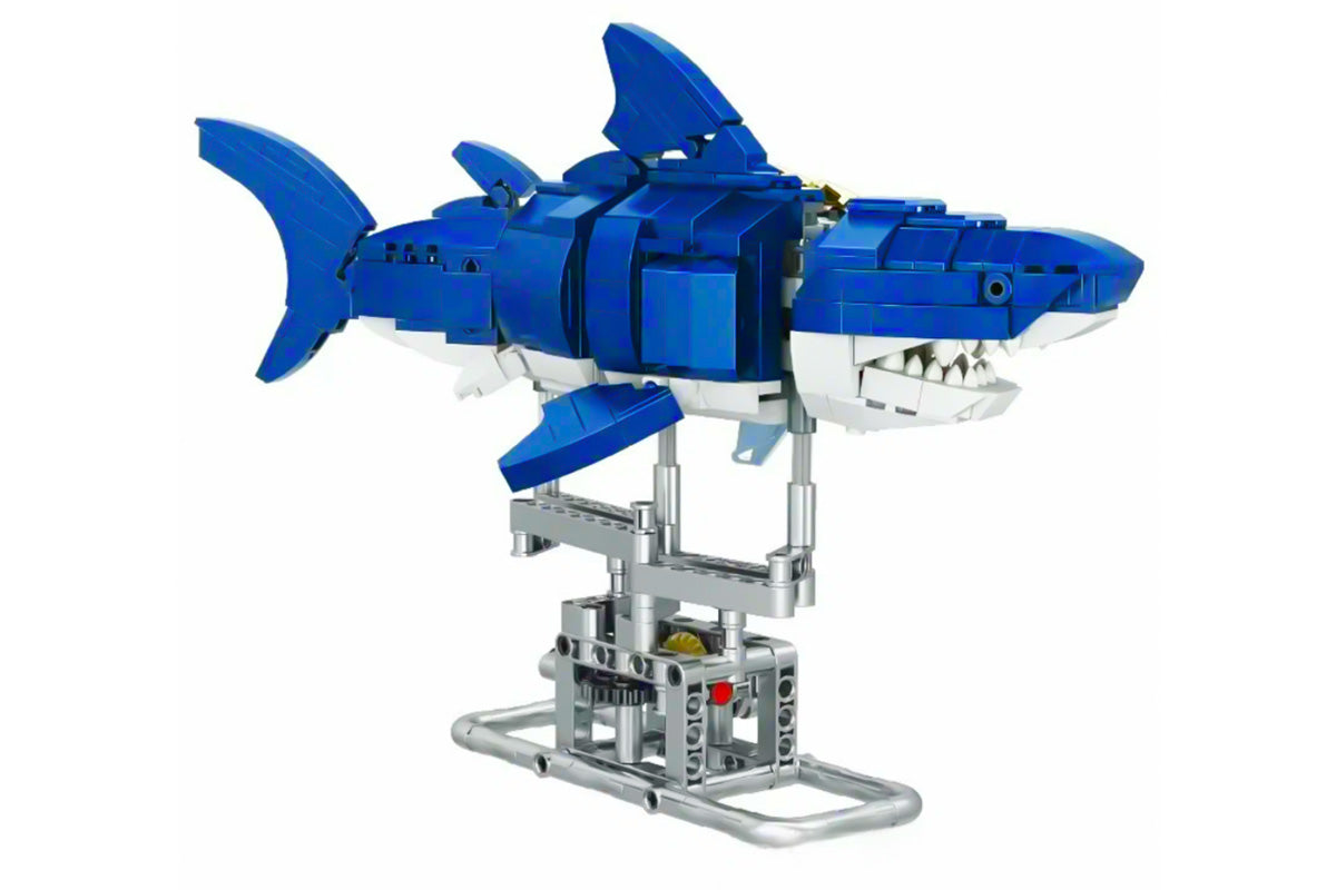 Mechanical Shark with Display Stand Sea Fish Building Block Toy for Home Decor