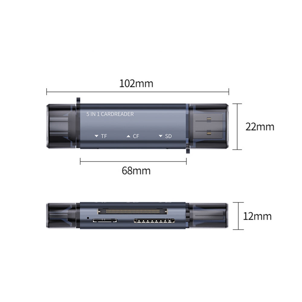 USB C SD Card Reader 5- in-1 Memory Card Reader for CF SD TF