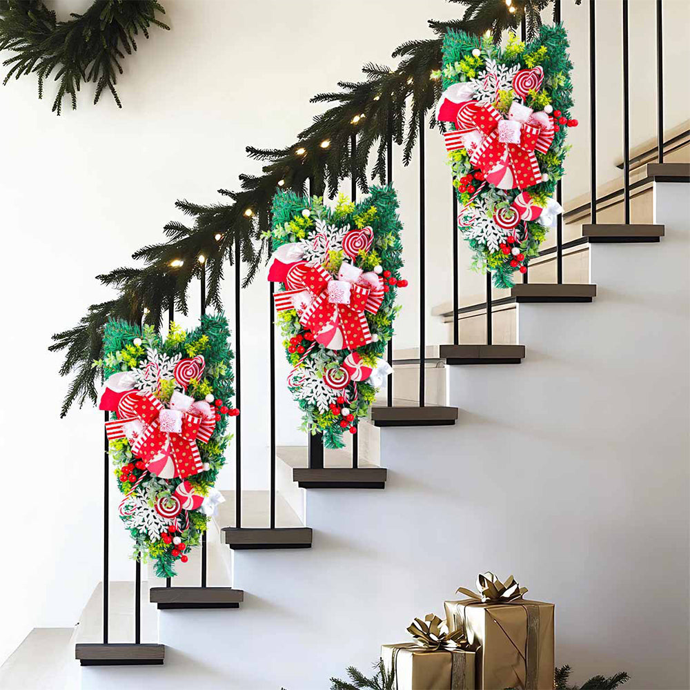 25x6x50cm Christmas Wreath Candy Cane Ornament Hanging Xmas Door Wall Decor