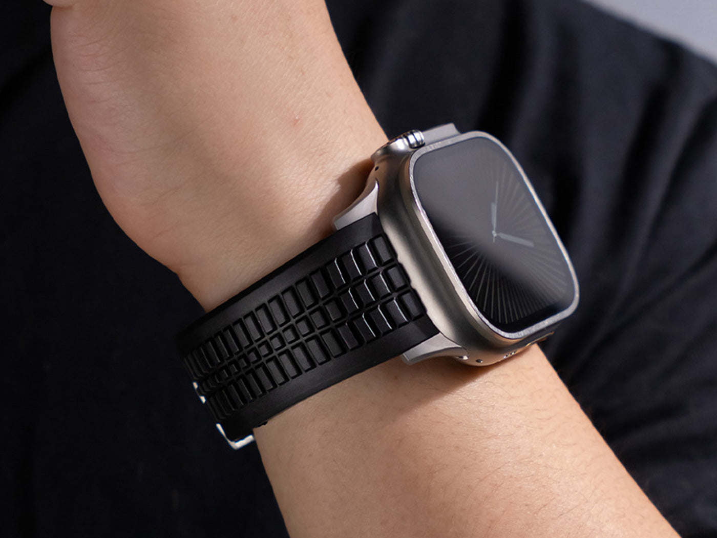 Men's Rubber Watch Band Compatible with Apple Watch Folding Buckle 42 44 45 46 49mm