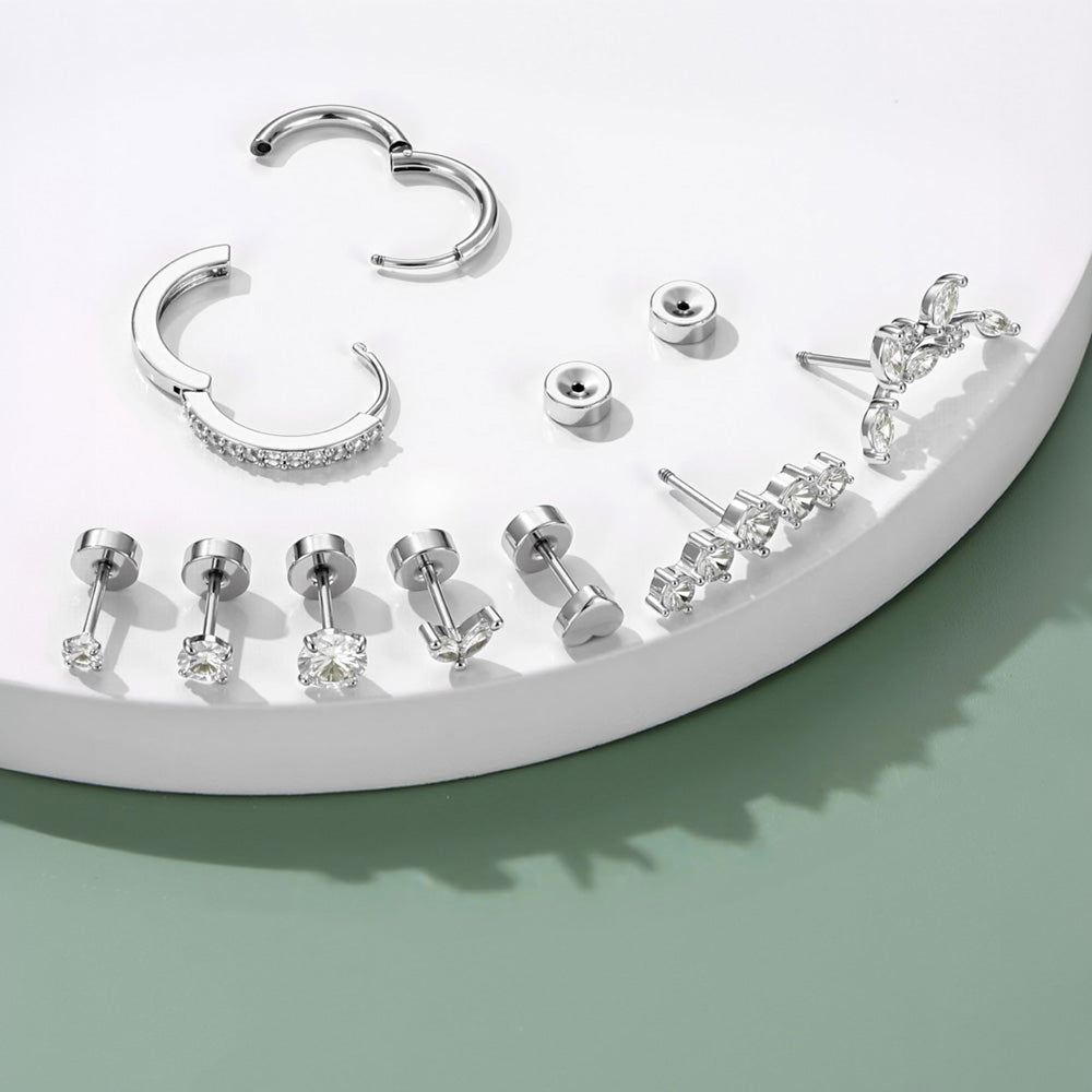 12 Pairs Women Earrings Studs and Hoops Set Fashion Cartilage Stackable Jewelry