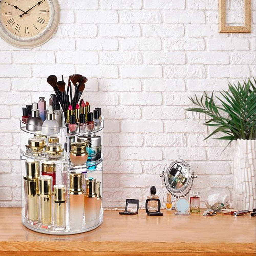 360 Degree Rotating Makeup Organizer Box Cosmetic Storage