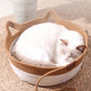 Handwoven Cat Basket Rope Cotton Pet Bed Round Boho Style Cat Bed with Teaser Ball