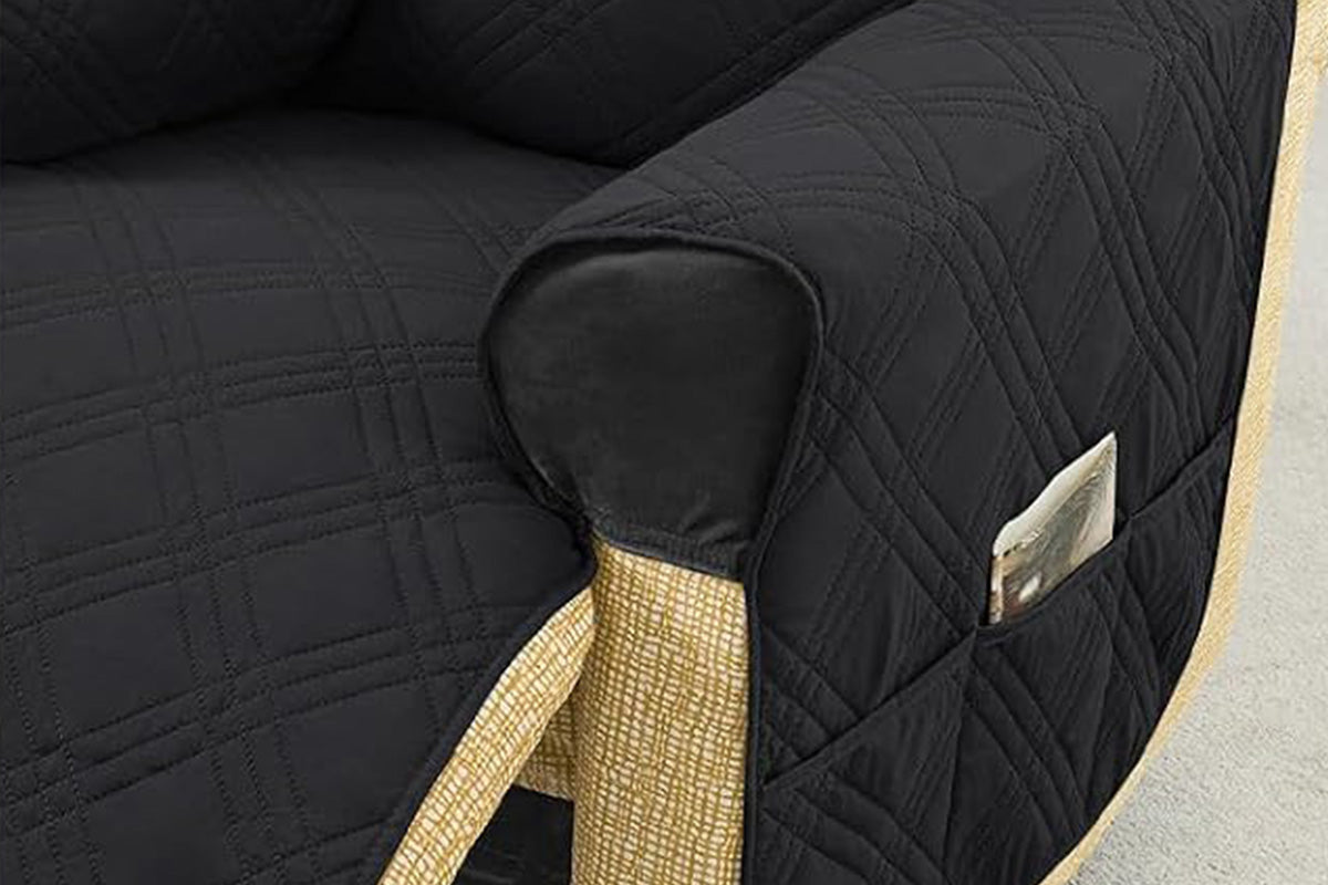 Water Resistant Quilted Recliner Chair Cover Anti-Slip Recliner Sofa Protector with Storage Pockets