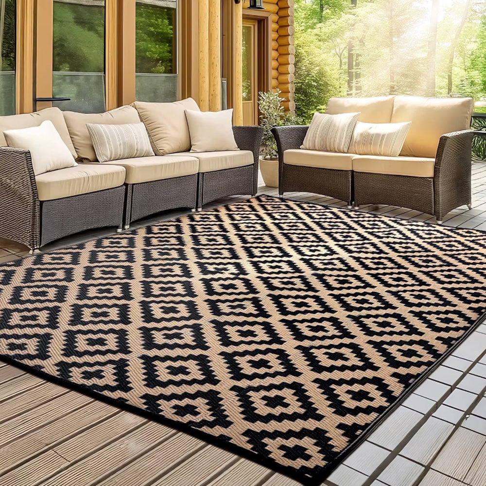 Outdoor Picnic Mat Camping Waterproof Reversible Rug for Beach Tent-Beige