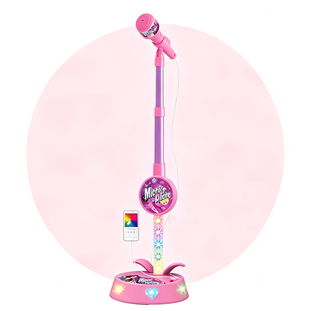 Adjustable Karaoke Microphone Toy with Stand and Flashing Lights for Youngsters