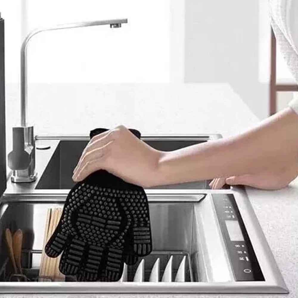 Heat Resistant Oven Gloves Double Sided Silicone Slip Resistant BBQ Gloves