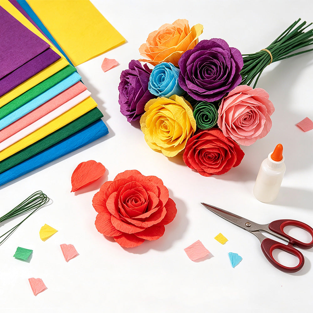 10 Crepe Paper Sheets 50x100cm for Gift Wrapping and Flower Crafts